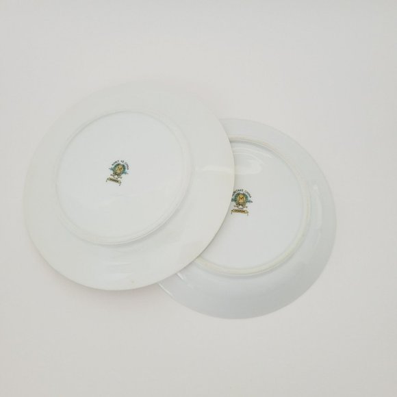 Noritake Charon Salad Plate & Coupe Soup Bowl, c1933-40, Floral & Yellow Scrolls - Picture 6 of 11